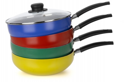 Jogo 4 Frigideiras Wok 28 Color Antiaderente de Alumnio com Tampa de Vidro e Cabo Sortida